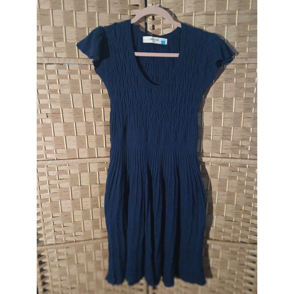 Anthropologie Sparrow Navy Blue Knit Fit And Flare Dress Sz M Cotton Wool Angora